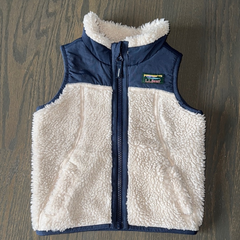 L.L. Bean Soapstone/ Carbon Navy Sherpa Fleece Vest | 12-18M